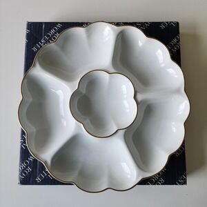 Royal Worcester Crudite Dish White Gold Scalloped Fine Porcelain Serving Tray